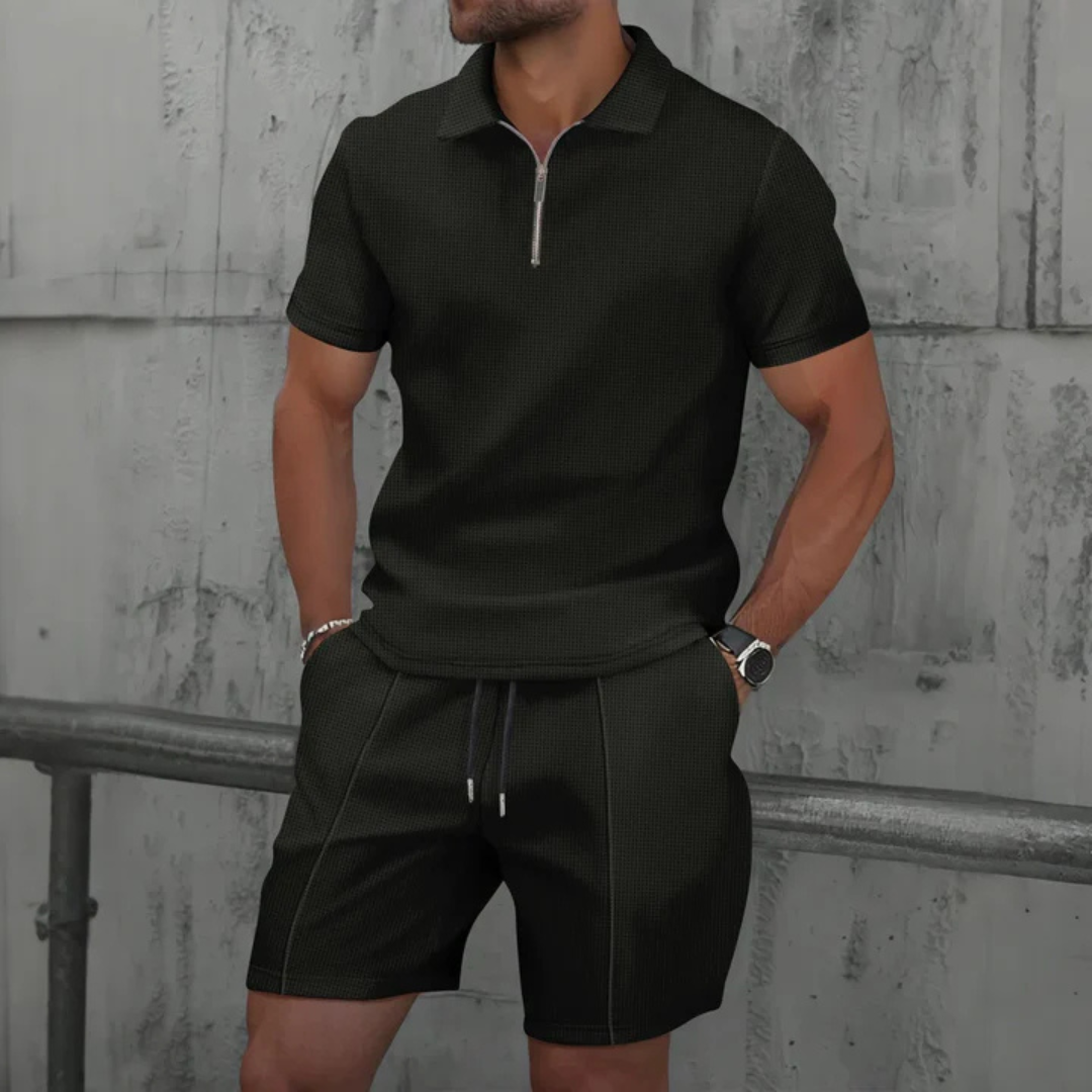 IBIZA Co-Ord Set – Zip Neck Polo & Soft Knit Shorts
