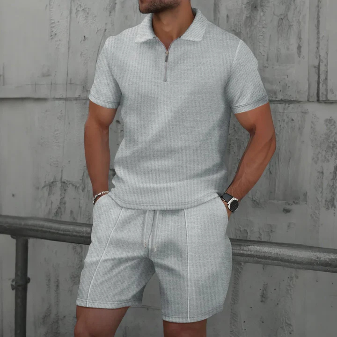 IBIZA Co-Ord Set – Zip Neck Polo & Soft Knit Shorts